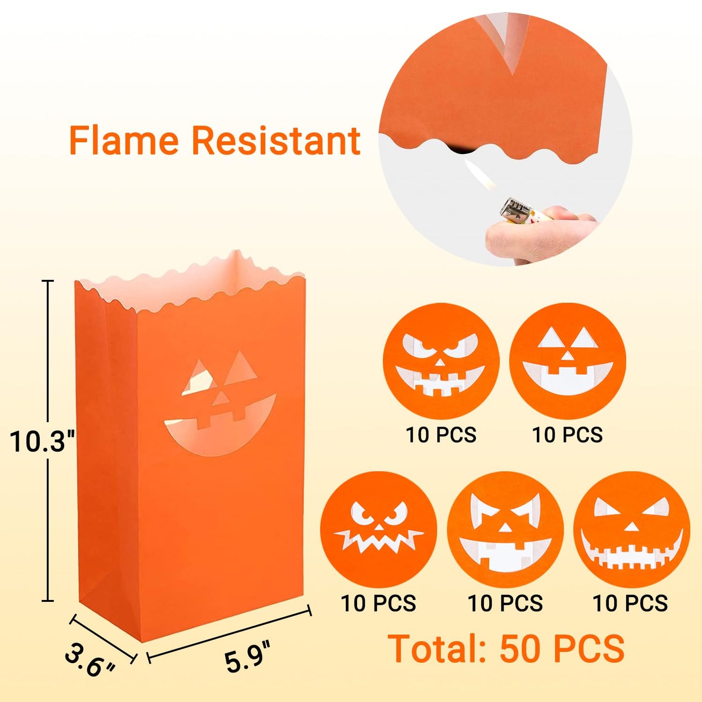 Stmarry 50 Pieces Halloween Luminary Bags, Flame Resistant Candle Bags, Jack-o'-Lantern Tea Light Candle Holders for Halloween Party Decorations