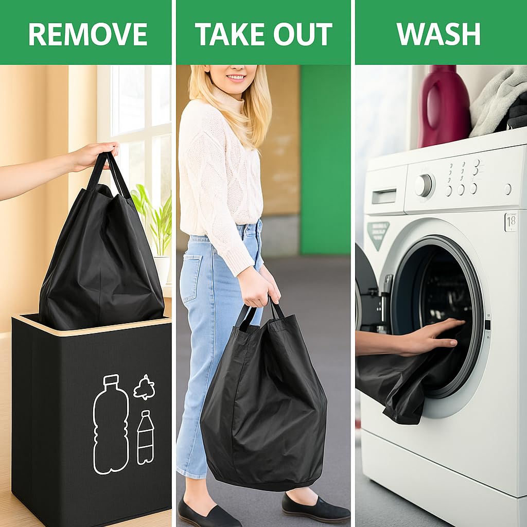 EGGUITAR 100L Large-Capacity Recycling Bin with Removable Bag–Ideal for Sorting and Storing Bottles and Glass Waste. Sturdy, Durable, and Perfect for Efficient Recycling Management.
