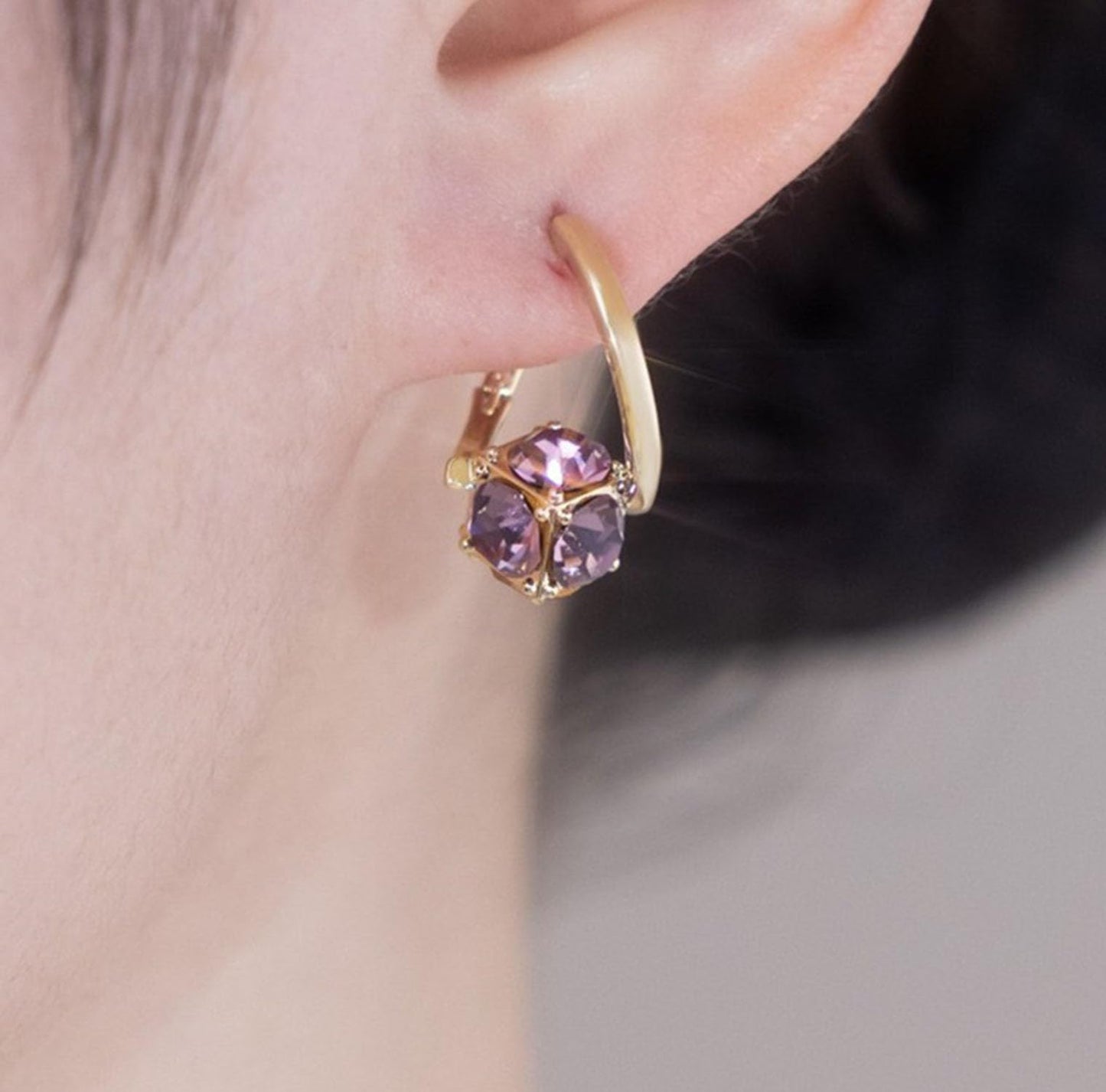 Lymphvity Germanium Acupuncture Therapy Earrings - Lymphatic Drainage Hoop Earrings with Cubic Zirconia - Purple