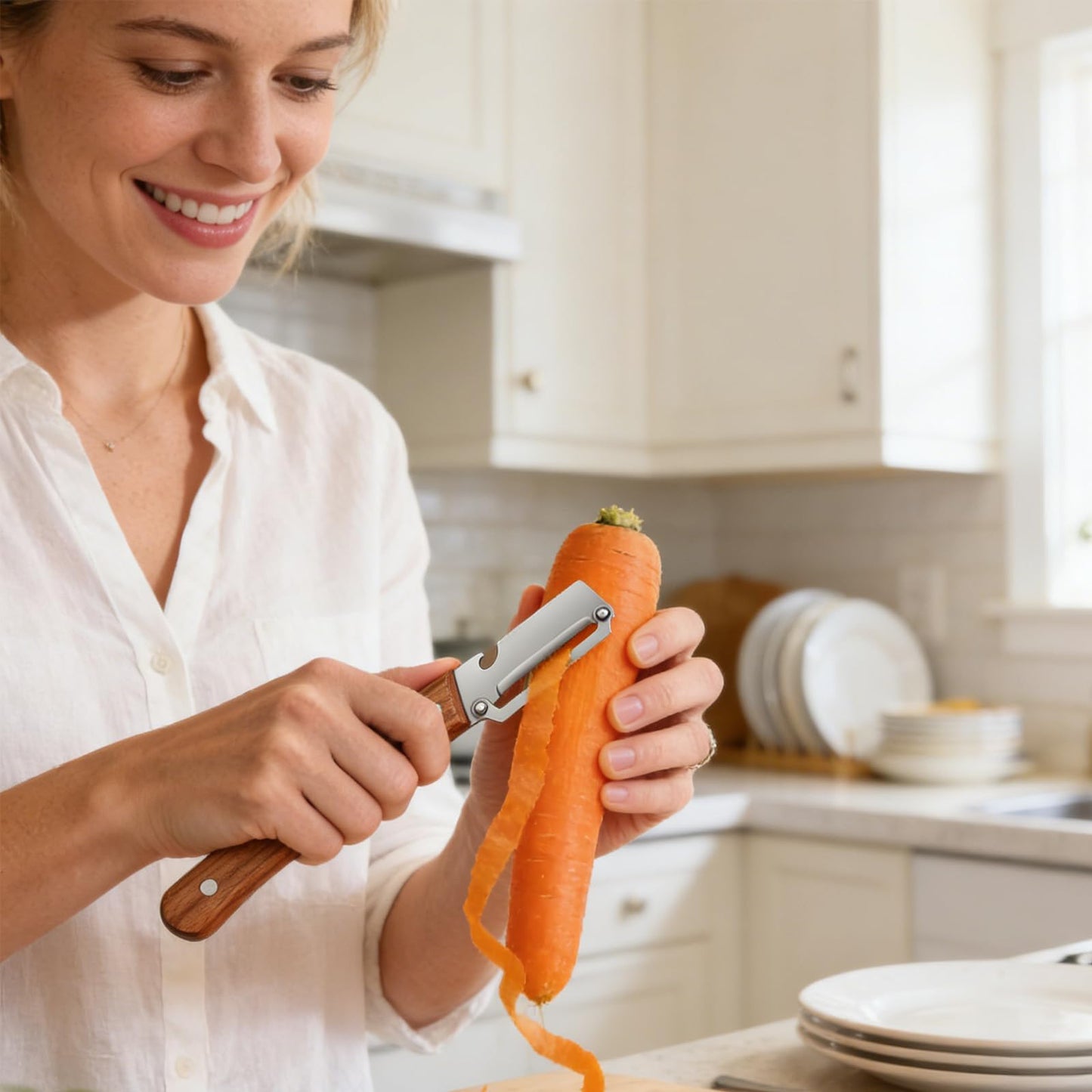 Vegetable Wooden Peeler for Kitchen Tool,Premium 2-in-1 Multifunctional Fruit & Vegetable Peeler with Built-in Bottle Opener, Ideal for All Fruits and Vegetables Needing Peeling