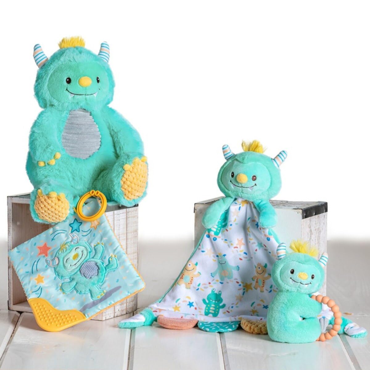 Mary Meyer Crinkle Teether Toy with Baby Paper and Squeaker, 6 x 6-Inches, Mookie Monster
