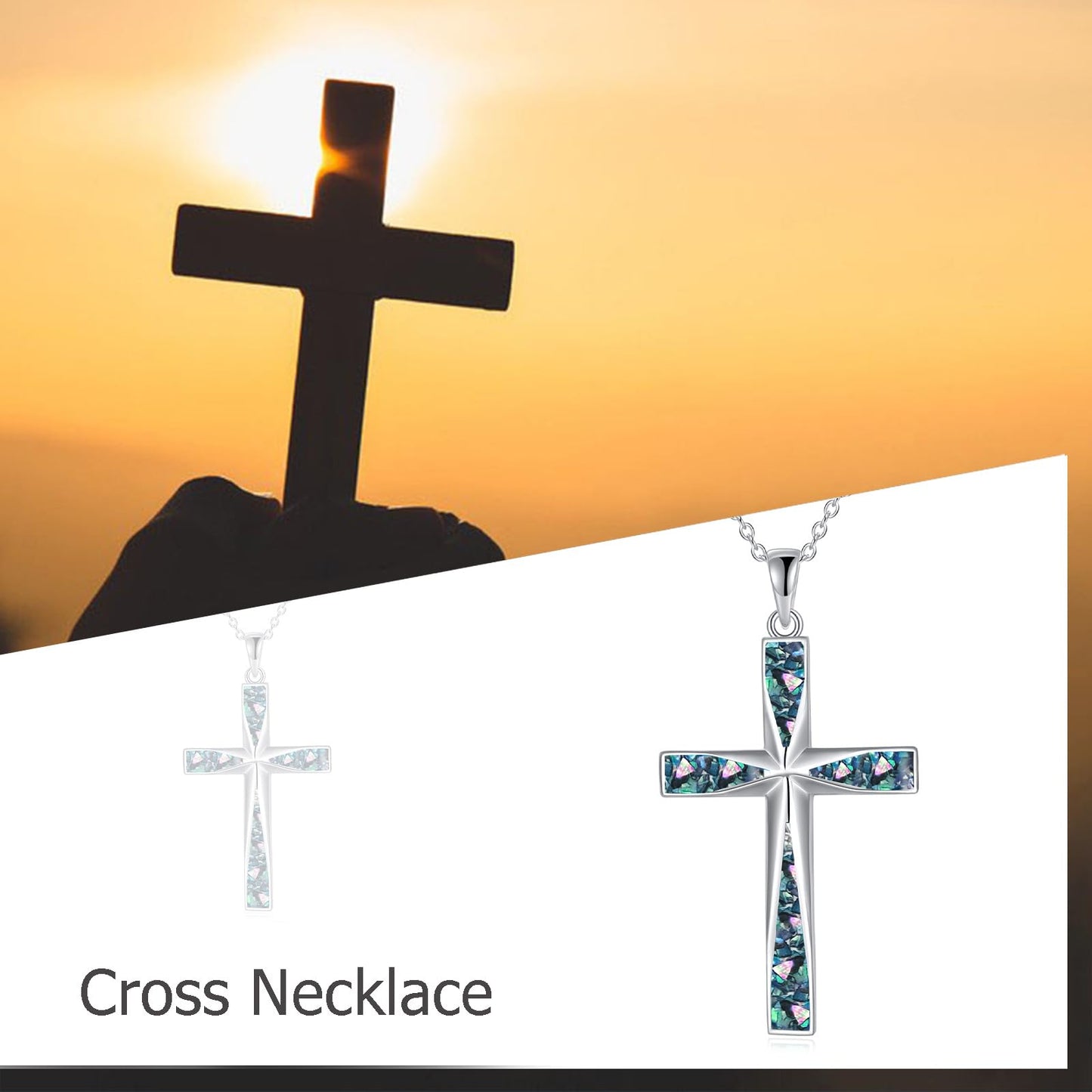 ONEFINITY Cross Necklace Sterling Silver Origami Abalone Shell Cross Pendant Necklace Religious Jewellery Gifts for Women Men
