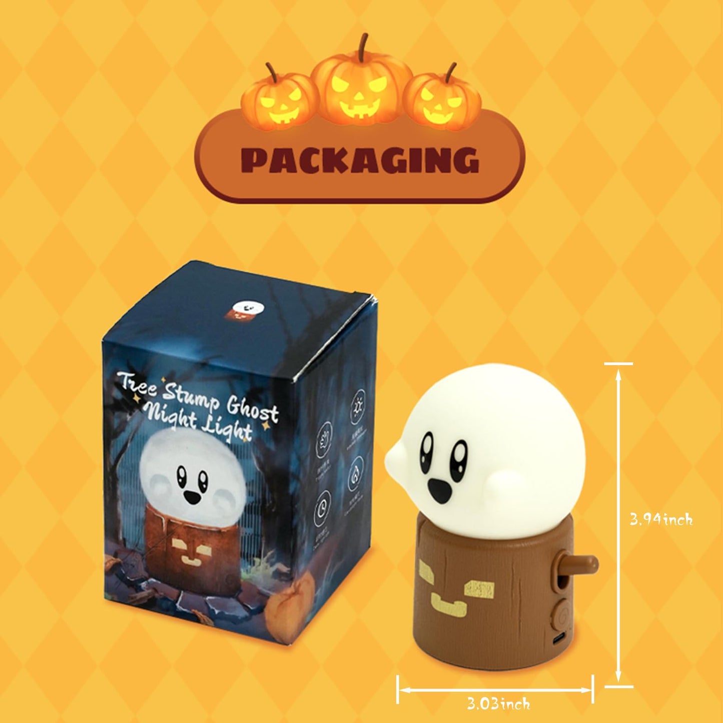 AVEKI Ghost Night Light for Kids, Kawaii Ghost Stump Lamp with Candle Light & Steady on Modes, Dimmable Nightlamp for Baby Nursery, Rechargeable Halloween Night Light Halloween Gifts for Kids