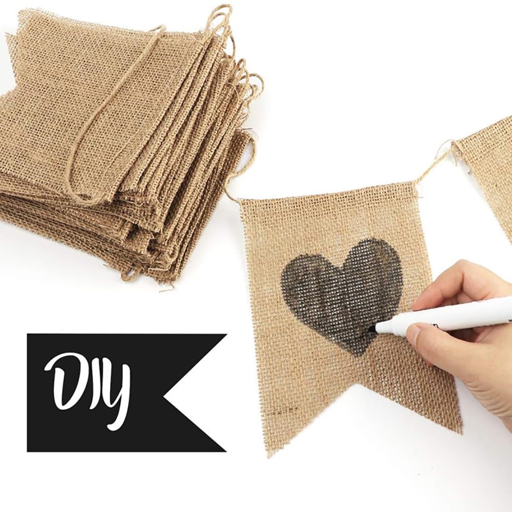 Pro Bamboo Kitchen 2 Sets 15PCS DIY Burlap Banner Kit Pennant Flags with Letter Stencils Indoor Christmas Decorations Handwritten Banner for Birthday and Independence Themed Parties
