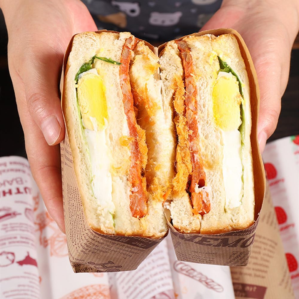 100Pcs Sandwich packaging paper bag Wax Paper Sheets for Food, Basket Liners Food Picnic Paper Sheets Greaseproof Deli Wrapping Sheets, 15 x 11 Inch (pattern)