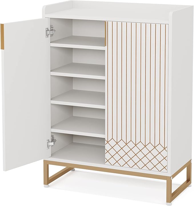 Tribesigns Shoe Cabinet with Doors, 5 Tiers Shoe Storage Cabinet for Entryway, 25 Pairs Wooden Shoe Cabinets, Modern Shoe Organizer Storage for Living Room, Bedroom, Hallway, Closet, White