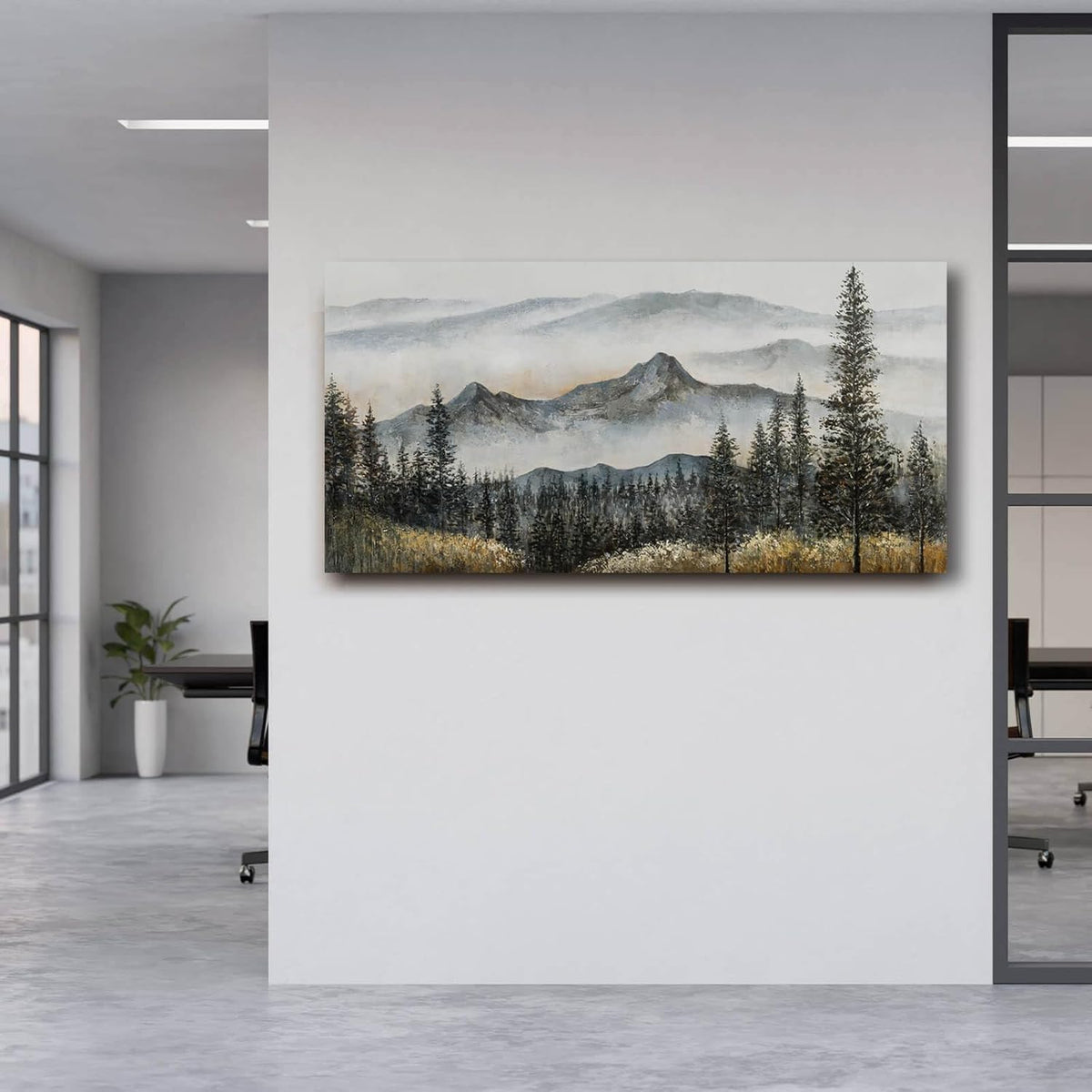 CHUDANHAO Green Wall Art for Living Room Boho Pictures forest Wall Art Modern Wall Decor for Bedroom Office Decor Mountain Prints Poster Artwork for Bedroom 24"x48"