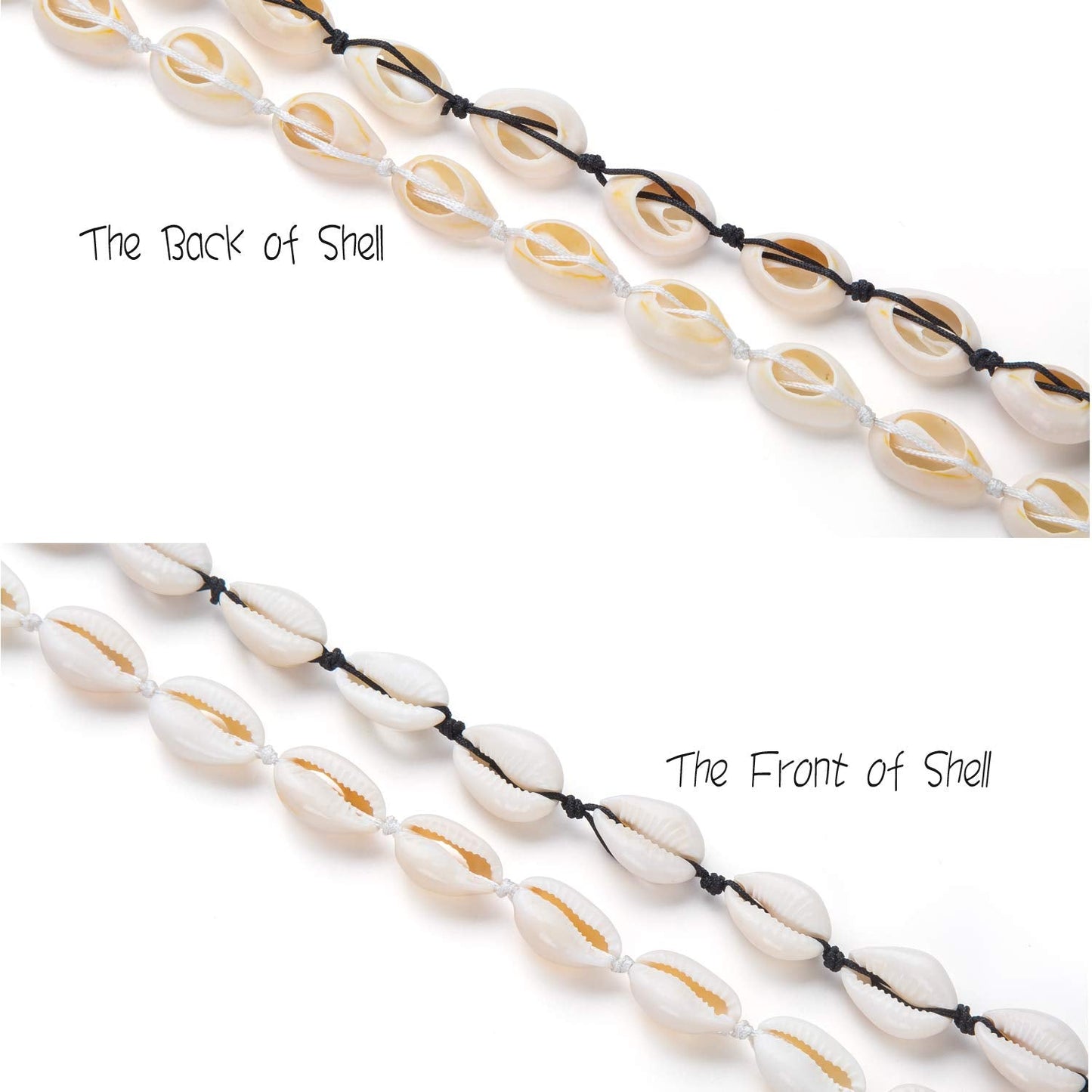 Nackiy Seashell Necklace Choker For Women Summer Hawaiian Style Braided Rope Natural Shell Necklace(Black Braided Rope)