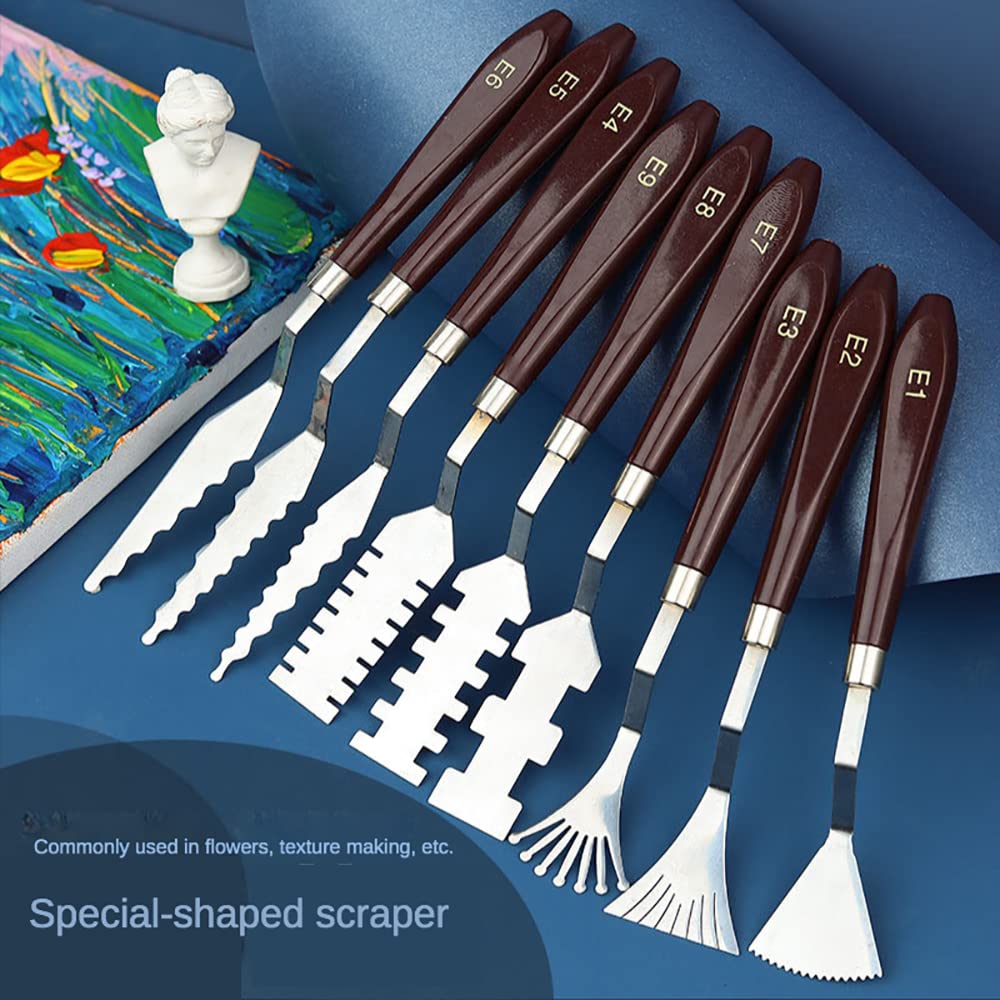 Jowoart 9 Pcs Flower Art Scraper Texture Knife Art Palette Knife Special-shaped Scraper Oil Painting Acrylic Paint Tool for Art Students