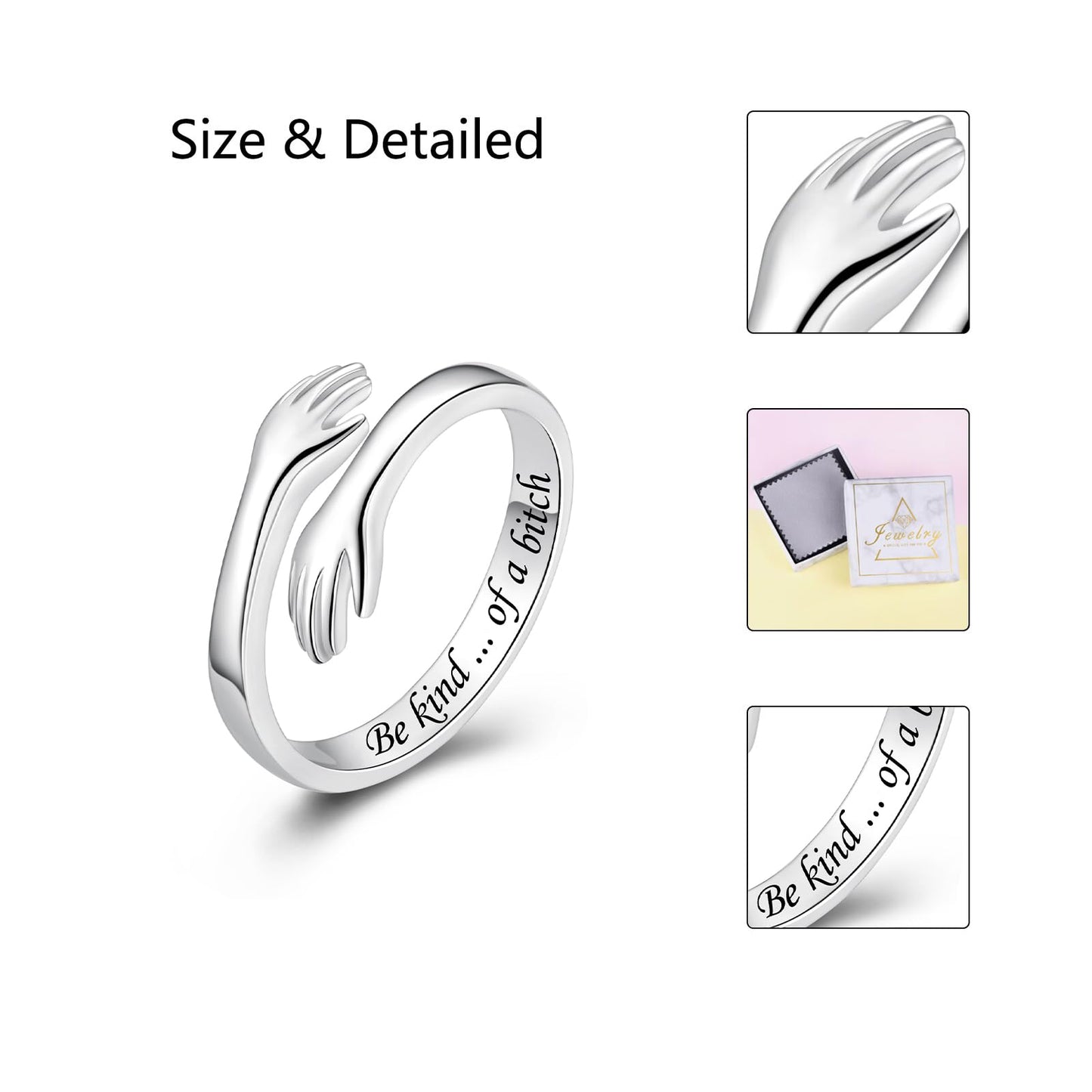 ACJFA Hug Rings for Women Sterling Silver Adjustable Ring Thumb Ring Birthday Mother Gifts Jewelry (Be kind ... of a *)
