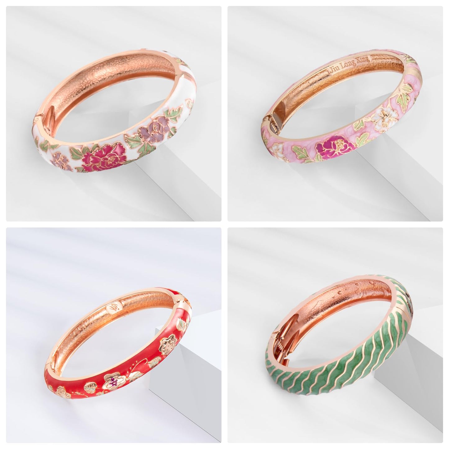 UJOY Random Pack Colors Enamel Jewelry Set Flower Engraved 10 PCS Cloisonne Bracelets in a Box