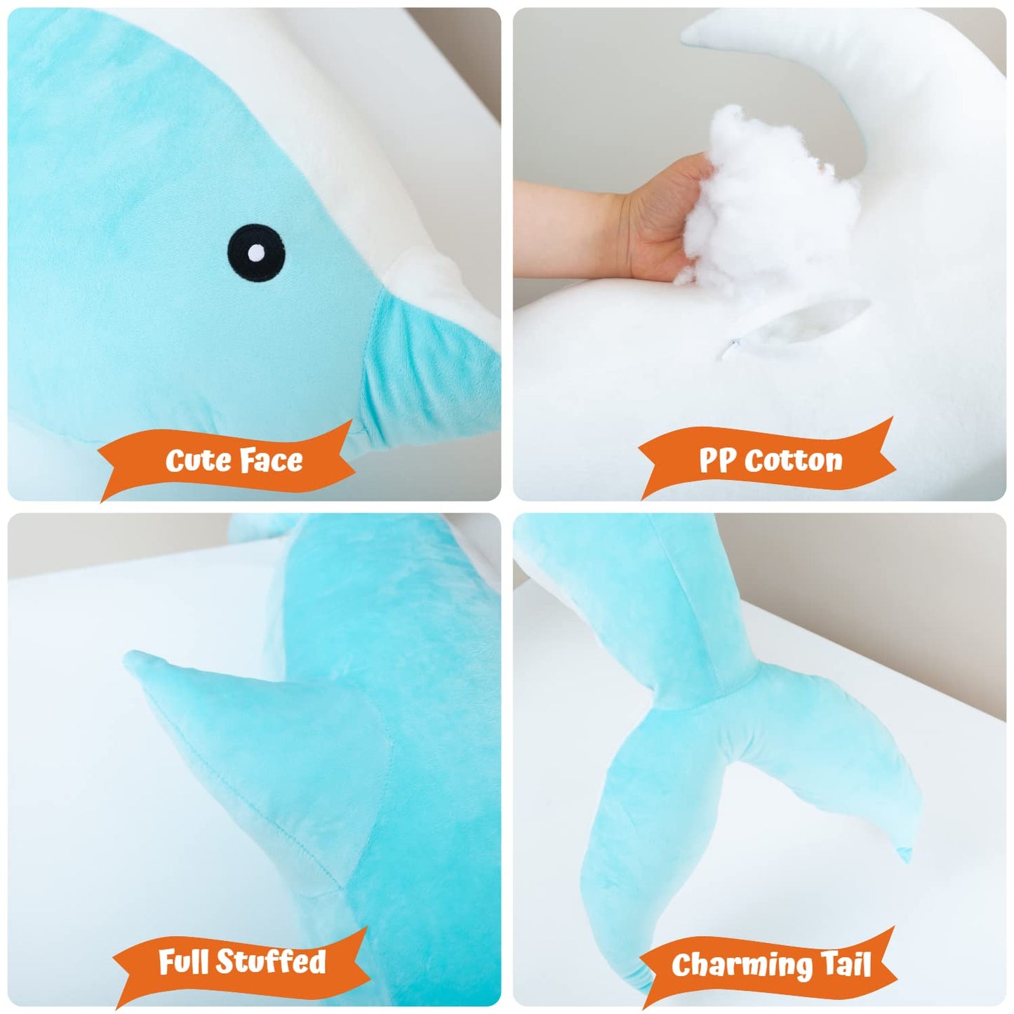 Kekeso Giant Dolphin Plush Toy, Soft Whale Hugging Pillow Stuffed Dolphin Pillow for Children Girls (Gray, 100cm/39.37inch)