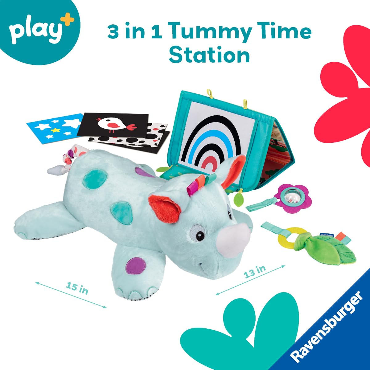 Ravensburger Play+ 3-in-1 Tummy Time Activity Station - Rhino | Interactive Play Mat | Encourages Motor Skills & Exploration