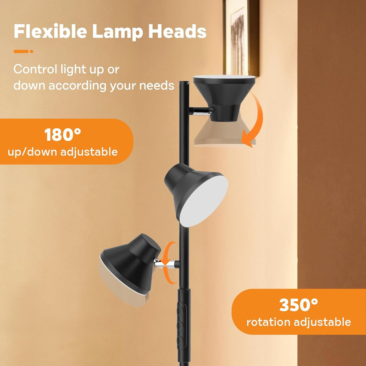 LED Floor Lamp, 36W Modern Floor Lamp with Remote & Touch Control, 4 Color Temperatures, Standing Lamp with 3 Rotatable Lights, Floor Lamps for Living Room, Bedroom, Office