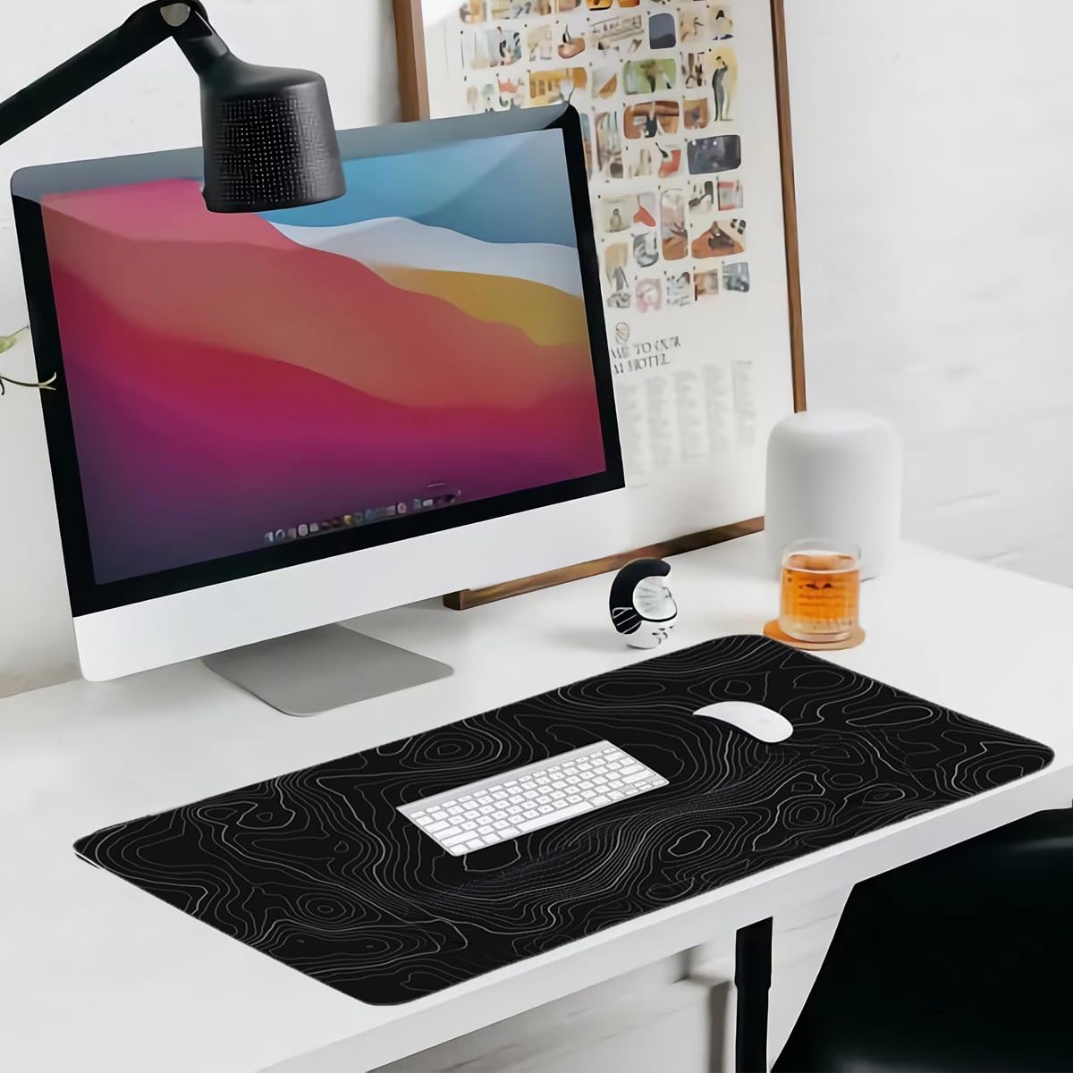 Topographic Mouse Pad, Extended Gaming (35.4x15.7 in), Desk Mat Laptop Waterproof Decor Writing for Work, Game, Office, Home - Topographic Contour