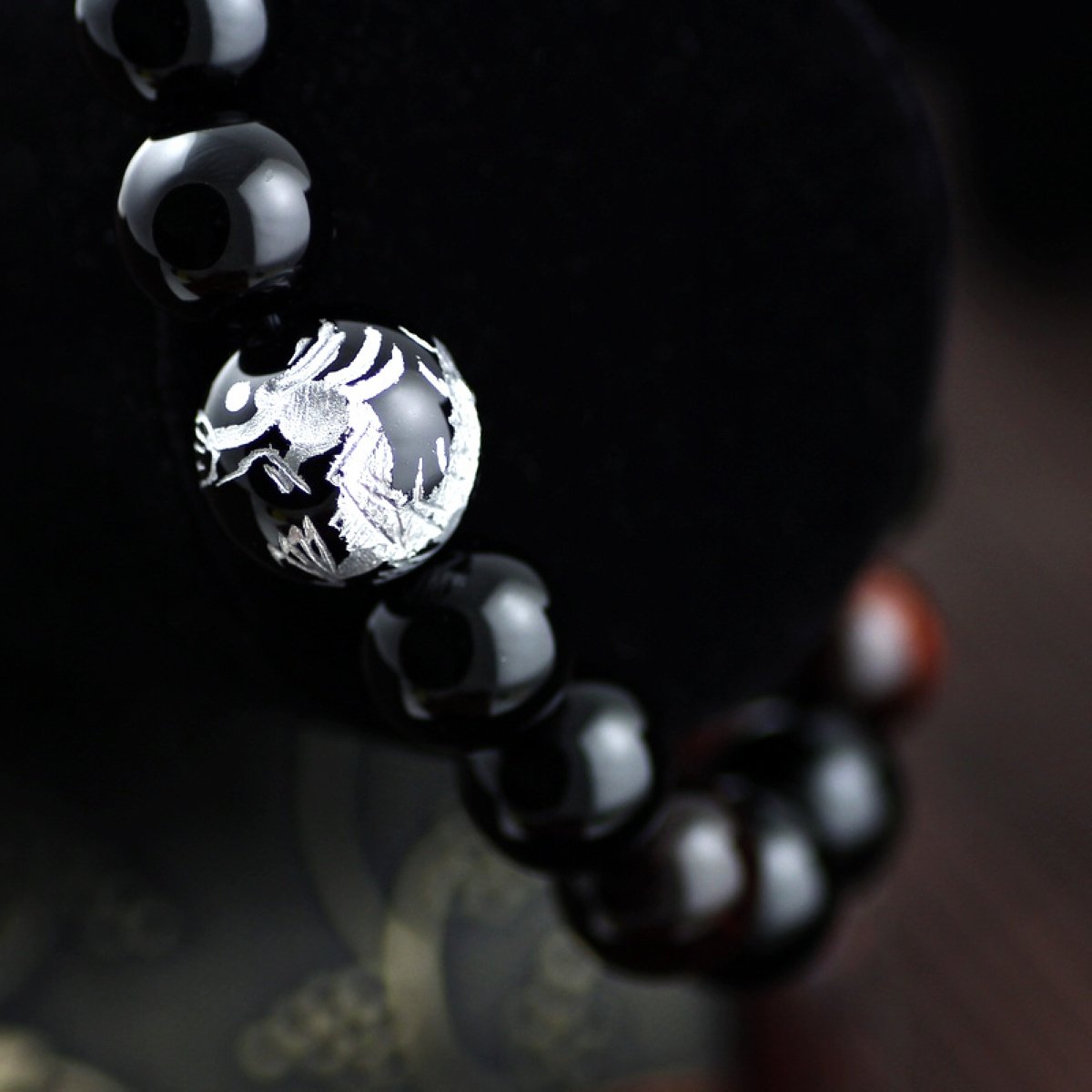 16mm Silver Dragon Pattern Tiger Eye Stone Bold Wrist Bracelets | Elegant Design Natural Lava Rock Black Beads Bracelets for Men | Charming Black Crystal Men's Bracelet Beads Set for Layered Looks