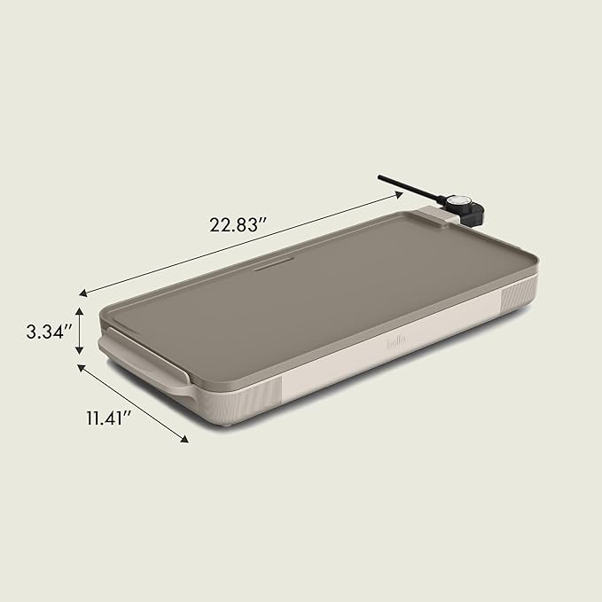 bella 12" x 22" Electric Griddle with EverGood™ Ceramic Nonstick Coating, Removable Temperature Probe, Dishwasher-Safe Drip Tray & Cool Touch Handles, Cook up to 15 Eggs, 1500 Watt, Oatmilk