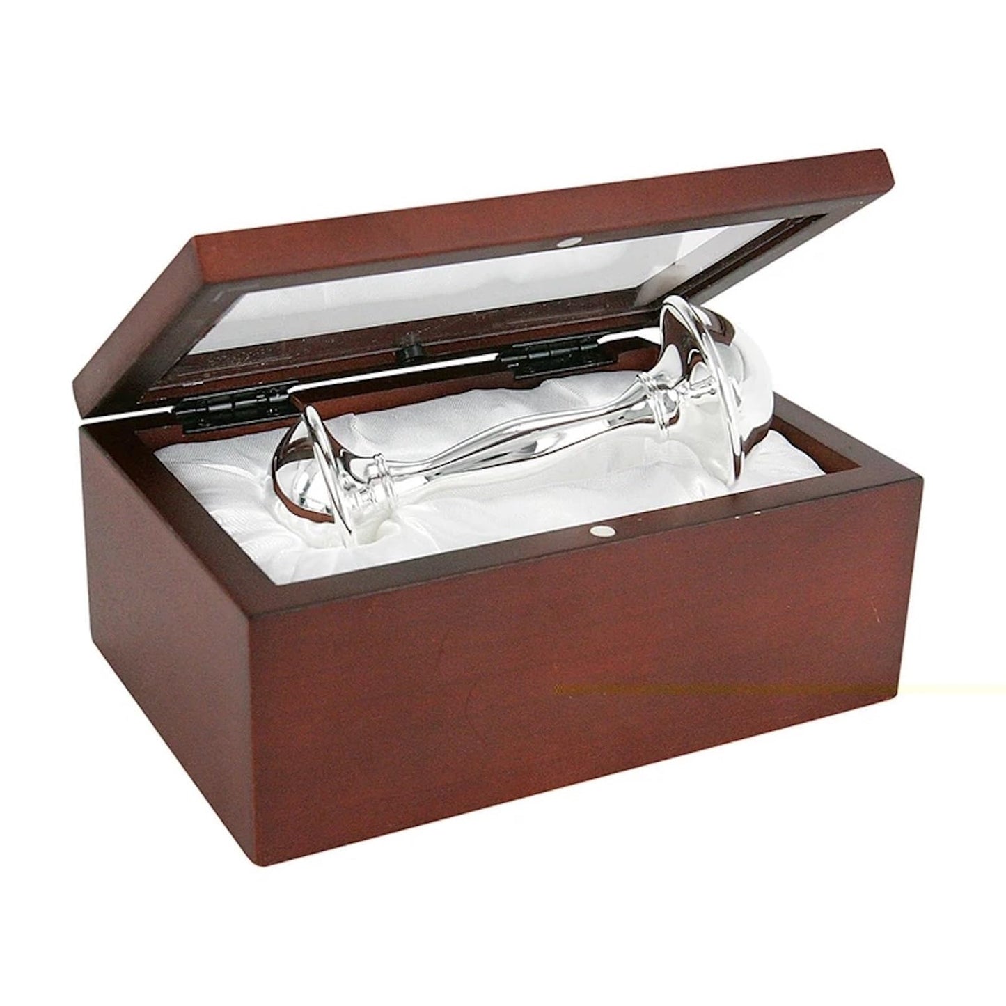 Stephan Baby Satin-Lined Rosewood Keepsake Box with 4" Silver Plated Keepsake Rattle