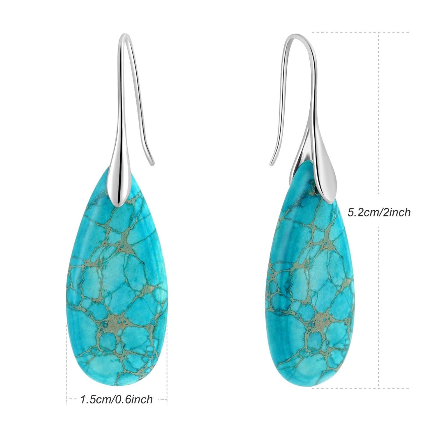 Sriomu Natural Healing Stone Fishhoop Dangle Drop Earrings Statement Gold silver earrings