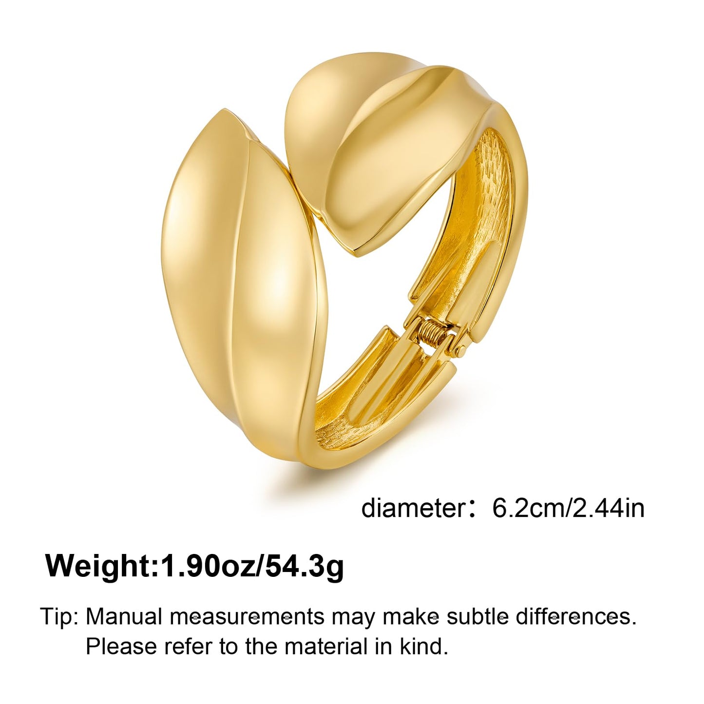 SHANTYSON Gold Plated Leaf Cuff Bracelet for Women - Stylish Geometric Open Bangle Thick Hinge Bracelet