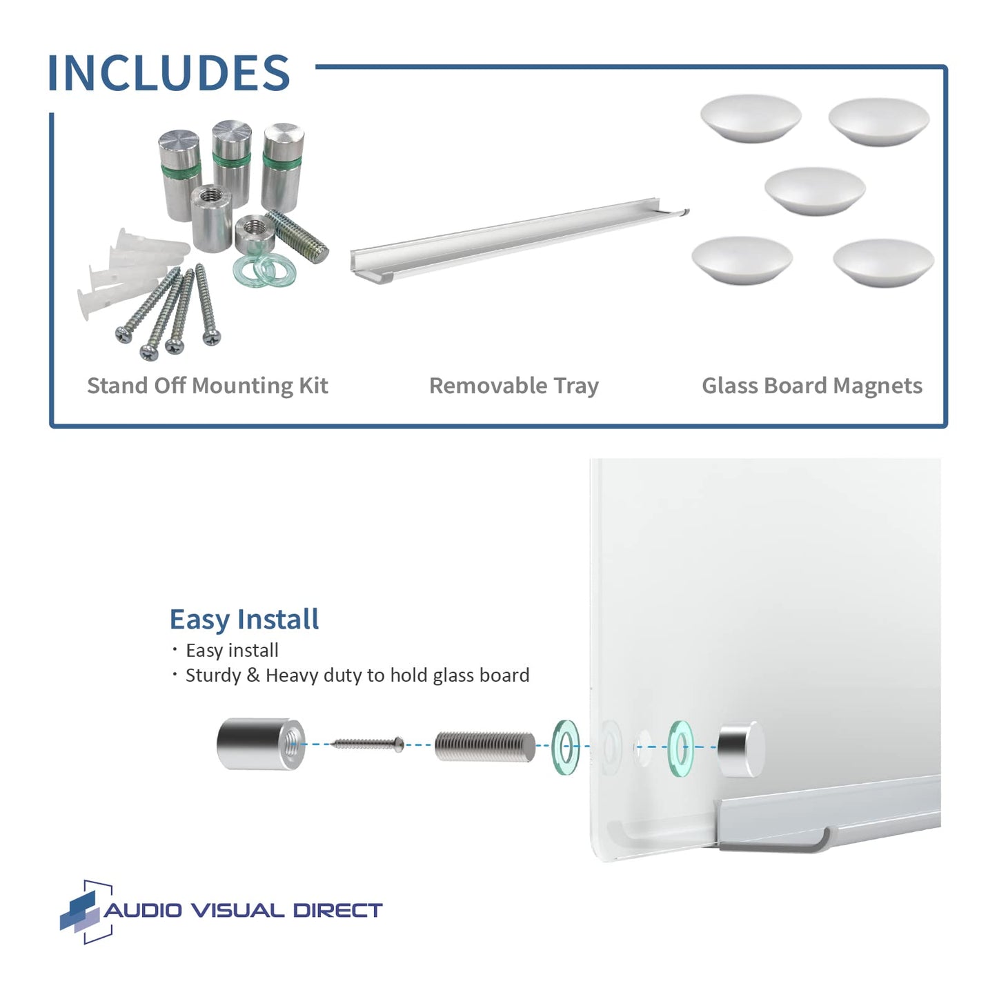Audio-Visual Direct Magnetic White Glass Dry-Erase Board Set - 5' x 3.4' - Includes Magnets, Hardware & Marker Tray