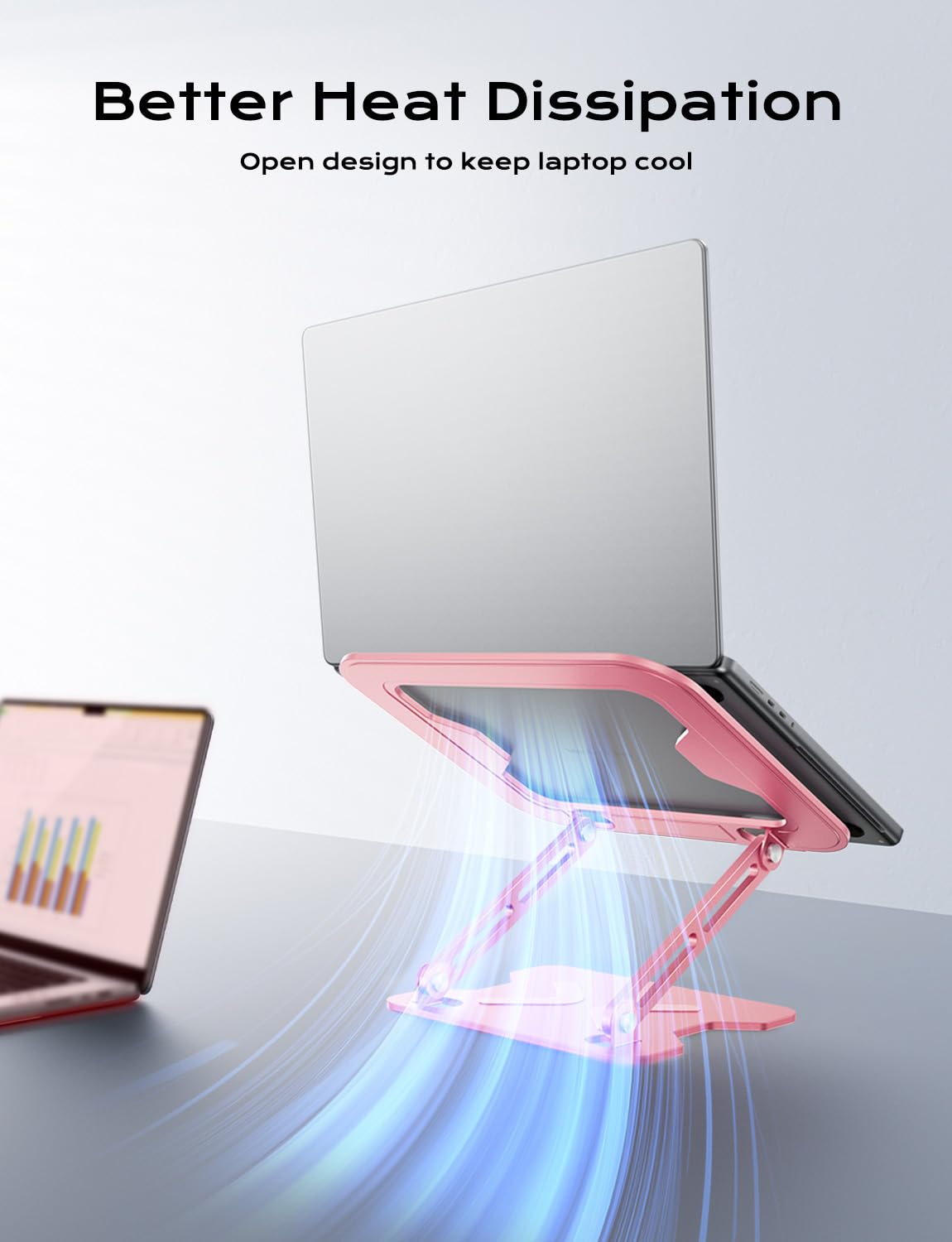 JCZT Adjustable Laptop Stand for Desk, Metal Foldable Laptop Riser, Portable Laptop Holder Mount, Ventilated Cooling Computer Notebook Stand for MacBook Air Pro, All 10-16'' Notebooks Laptops, Pink
