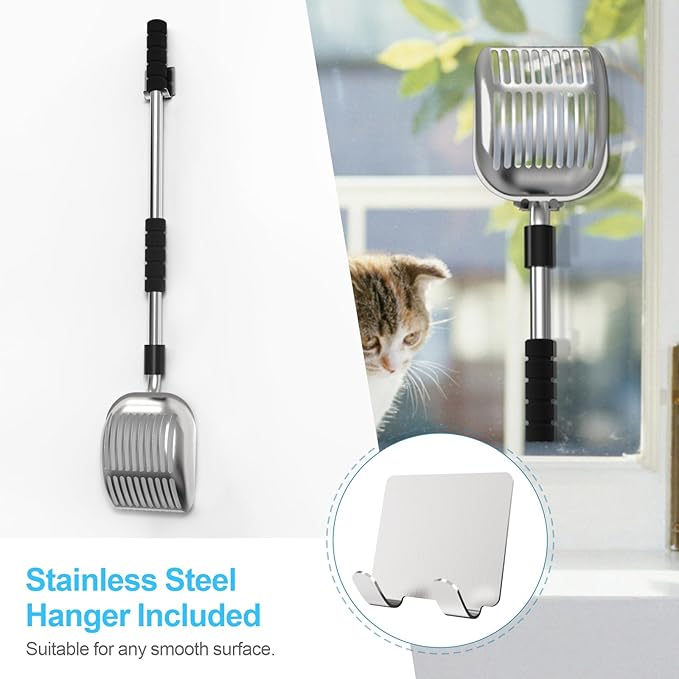 Depets Cat Litter Scoop, Long Handle Metal Litter Scooper - No Bending