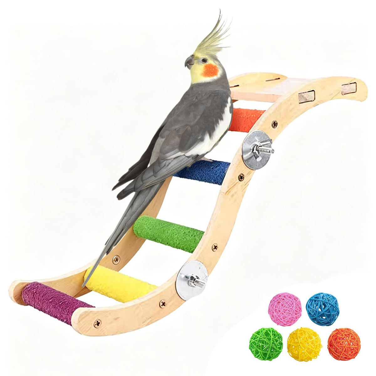 Hamiledyi Nature Wooden Bird Ladder Pet Parrots Climb Bridge Exercise Stands for Parakeet Climbing Chewing Bridge Bird Cage Accessories for Cockatiel Parakeet Lovebirds Budgie