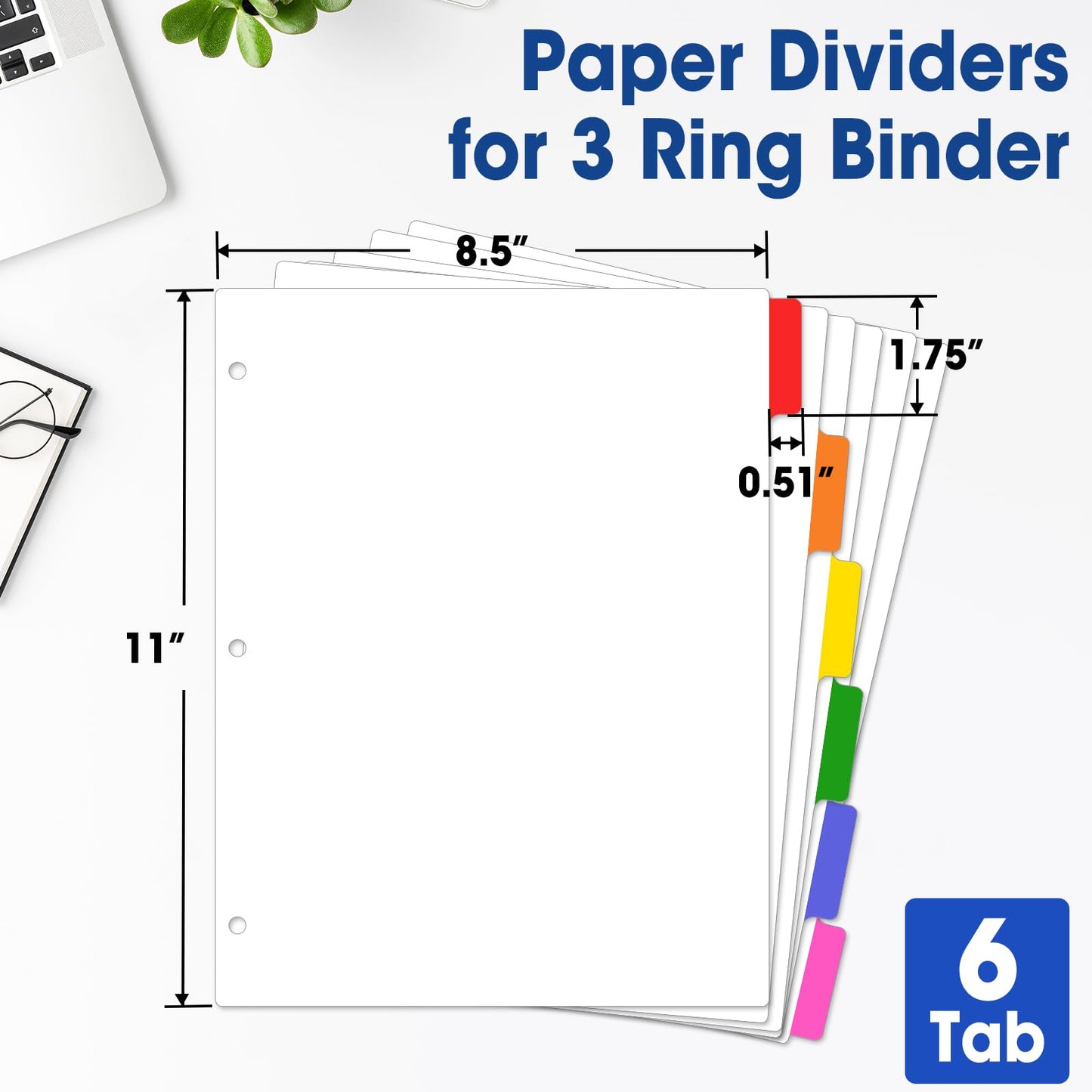 120 Pcs Binder Dividers with Multicolor Tabs, 1/6 Cut Tabs, Dividers for 3 Ring Binder, Blank Write On Binder Dividers in 6 Tab Sets, Letter Size, 120 Dividers, 20 Sets