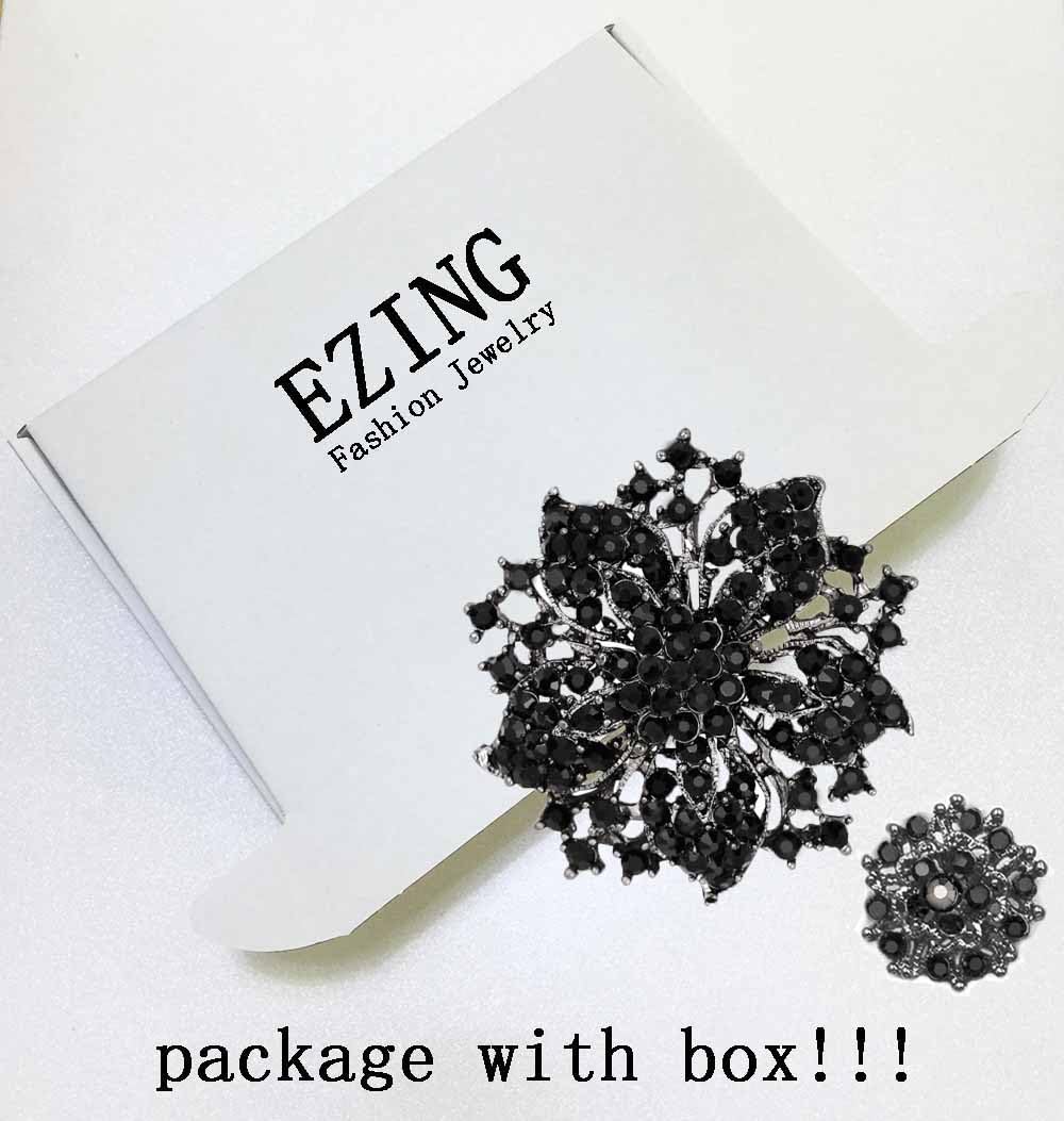 Ezing Fashion Jewelry Beautiful Silver Plated Rhinestone Crystal Brooch Pin For Woman (black)