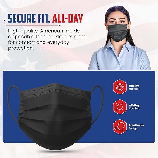 Amerishield ASTM Level 2, Made in The USA, Disposable Face Mask, FSA/HSA Eligible, 4 Layer, Breathable & Comfortable for Allergy and Sun Protection, 50 Pack