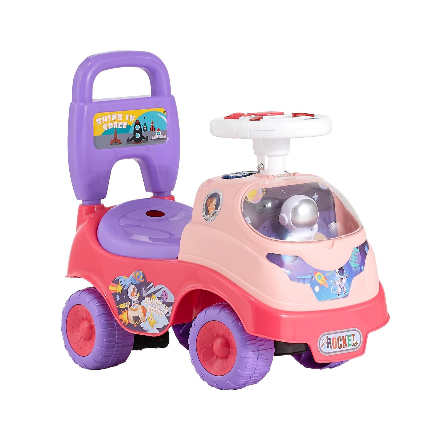 VEVOR Ride On Toddler Push Car, Push Car for Toddler 19 to 36 Months, Kids Ride On Toy with Horn & Music, 48.5 lbs Load Capacity, Under-seat Storage, Foot-to-Floor Walker for Toddlers Boys Girls, Pink
