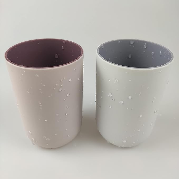Unbreakable Reusable Drinking Cups Set of 2 Colors, Plastic Toothbrush Cup Tumblers 300 ml/10.5 oz, Dishwasher Safe (Light pink & Light gray)