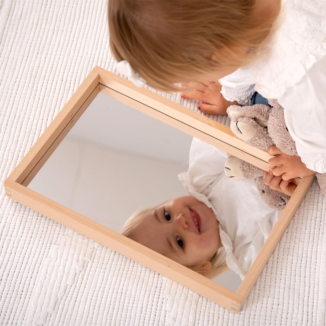 TickiT Small Wooden Mirror Tray - Explore Reflection, Symmetry and Patterns - for All Ages - Add Reflection to Any Sensory Activity Station
