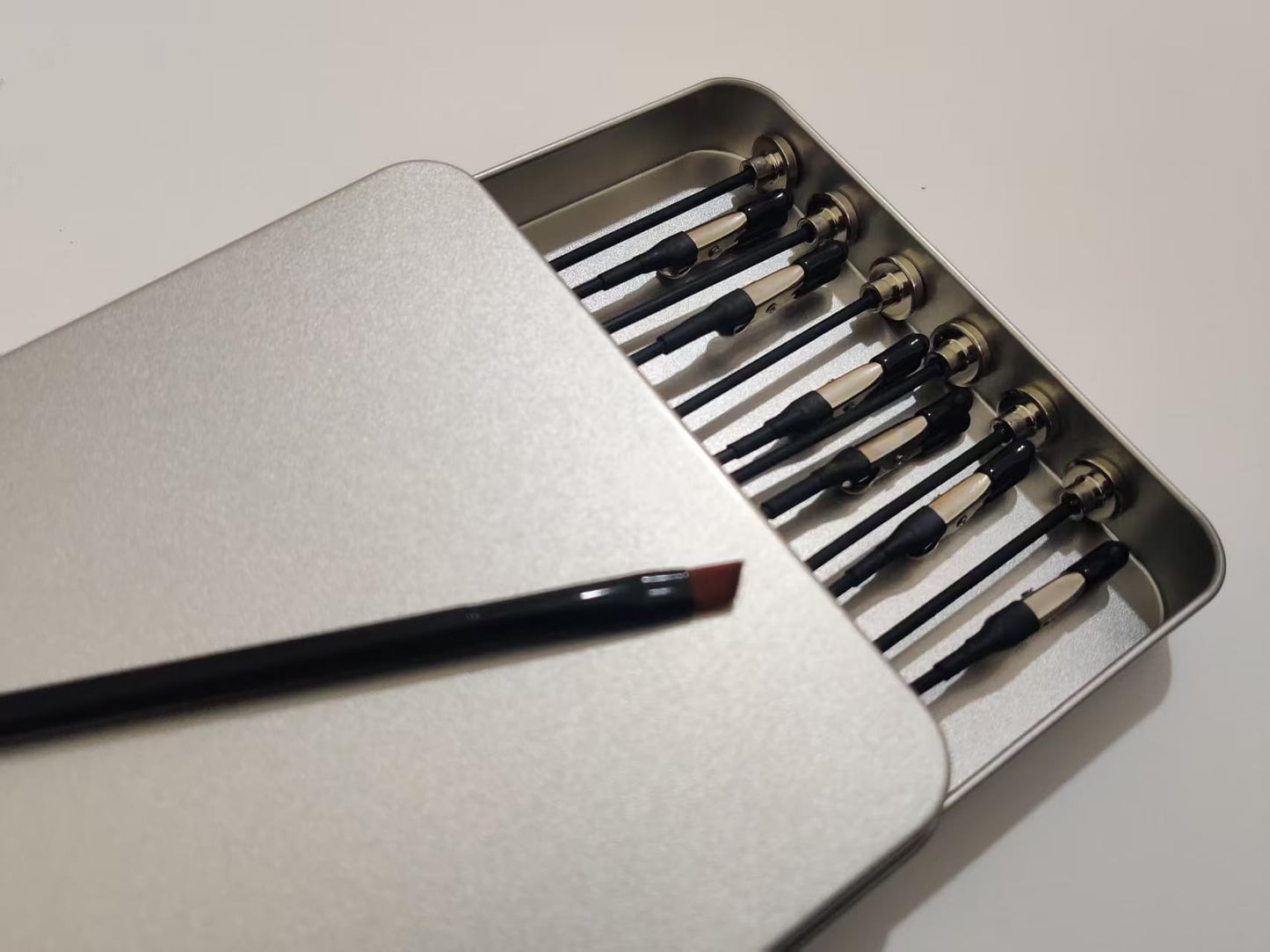 Magnetic Helping Hands for Soldering - All-in-One Station with 12 Flexible Clips, Steel Box & Brush - Ideal for Soldering, Model Painting, PCB Holder (Silver)