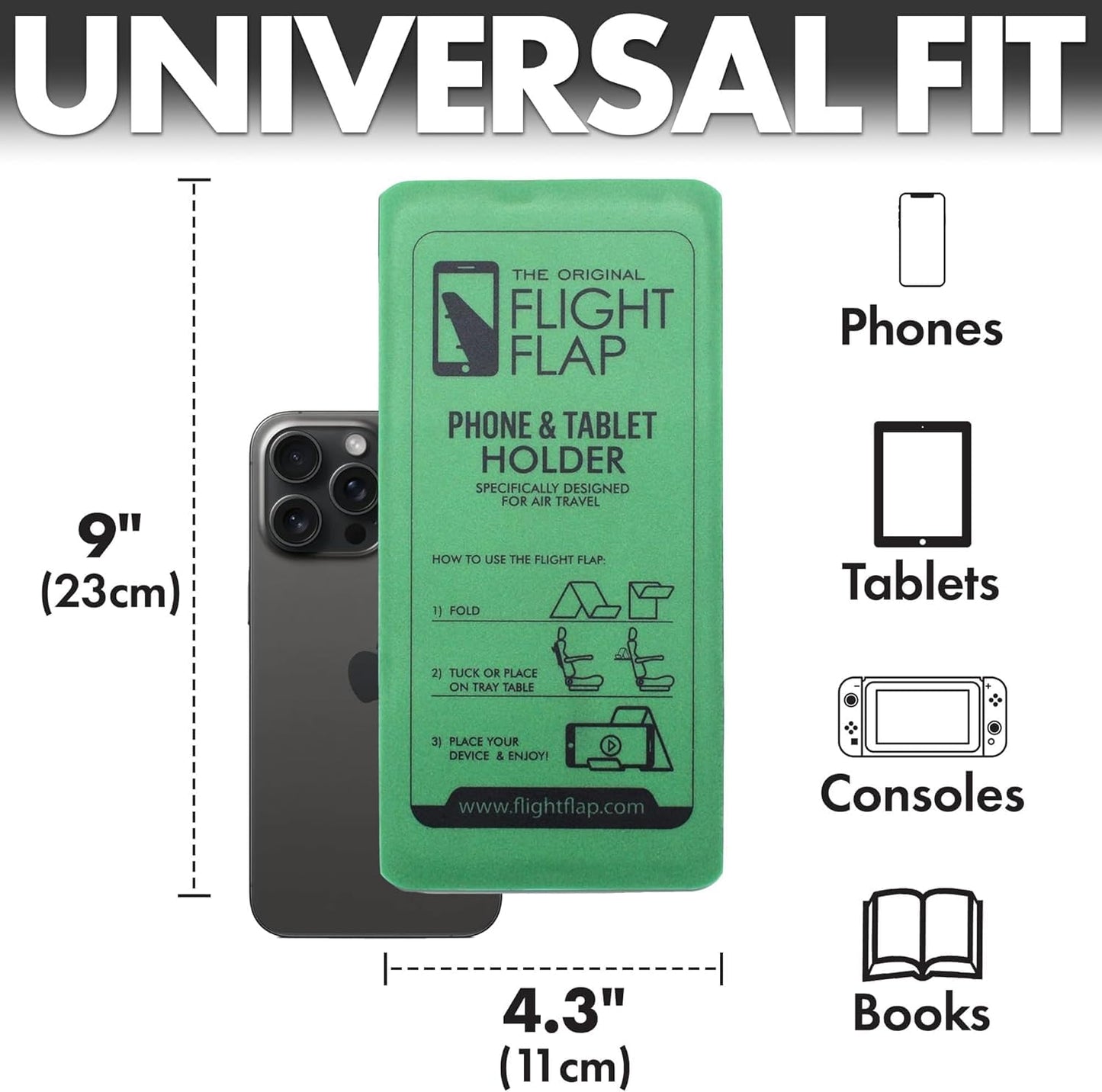 Flight Flap Airplane Phone Holder, Flexible Cell Phone Holder, Folding Cellphone Stand for Desk, Bed, Office, Treadmill - Airplane Gadgets for Long Travel Accessories - Plane Essentials (Green)