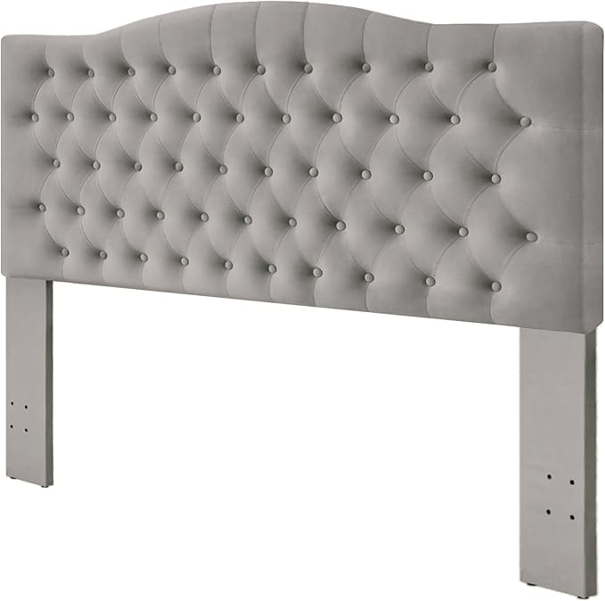 Velvet Upholstered Headboard Queen/Full Size Latest Model Wall Mount, Bed Frame Mount, Featuring High-Density Sponge Padding, Luxury Texture Easy Assembly Comfort and Style-Light Gray