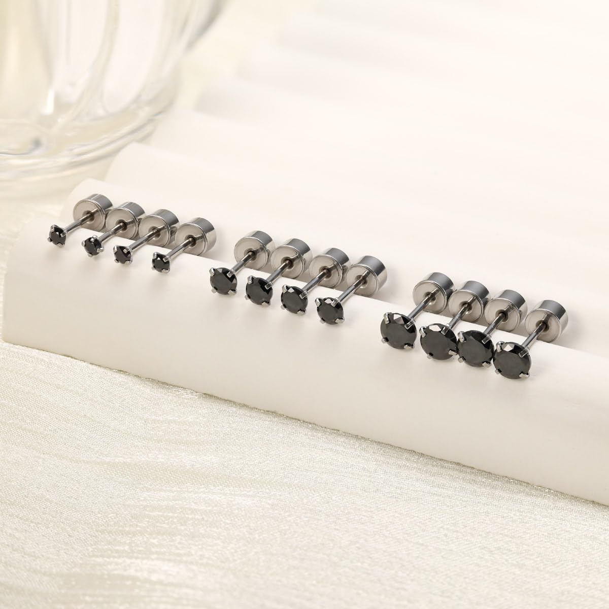 Women's Hypoallergenic Stainless Steel Cubic Zirconia Earrings Studs Set Multi-Pack, CZ Stud Earrings for Men 5 pairs 4-8mm, Titanium Stainless Steel Cubic Zirconia, black diamond