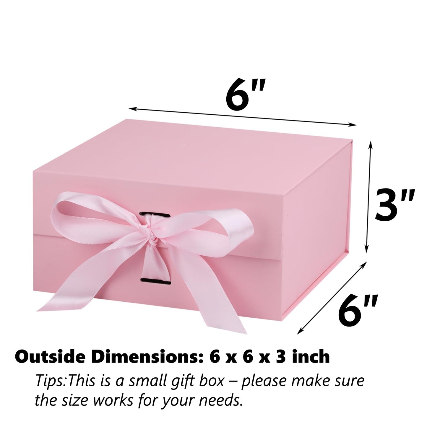 OEMVALATY Pink Gift Box,6x6x3 Inches Gift Boxes with Lids for Presents with Magnetic Closure and Ribbon for Wedding,Storage,Birthday