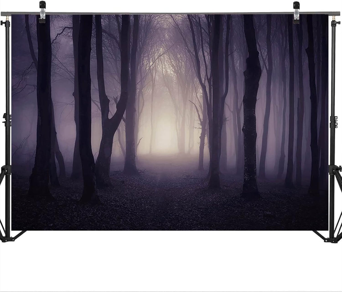 Mocsicka Halloween Photo Backdrop Misty Woods Dark Gloomy Forest Witch Wizard Party Background Halloween Night Ghost Photography Backdrops (8x6ft)