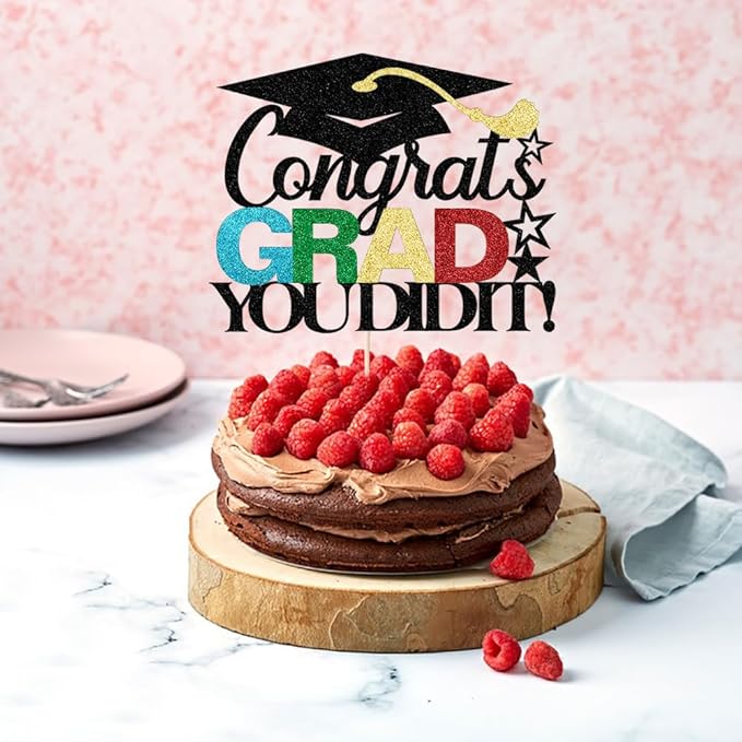 Congrats Grad Black Glitter Cake Topper