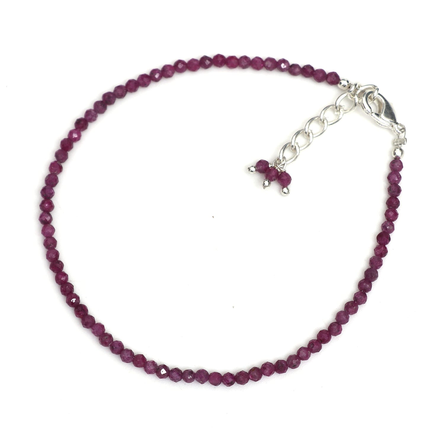 Gempires Handmade Ruby Gemstone Beaded Bracelet for Women | 2.4โ2.5 mm Faceted Natural Stone | Adjustable 7+1 Inch Silver Plated Chain | Dainty Minimalist Stacking Jewelry | July Birthstone Gift
