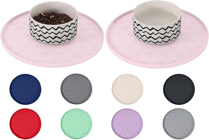 Comtim Waterproof Dog Food Mat - 2 Pack Silicone Pet Food Mat Dog Food Bowl Mats Cat Water Mats Eating Tray, Non-Slip Pet Placemat with Lip for Messy Drinkers to Protect Floor,Dark Grey 11"×11"