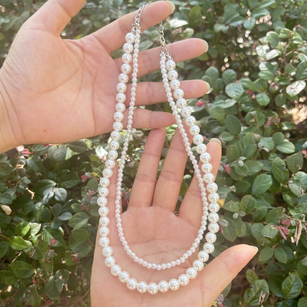 Lookray Pearl Necklace for Women Dainty 6MM Round Imitation Pearl Choker Necklace Simple Multilayer Pearls Choker Fashion Wedding Pearls Jewelry for Brides