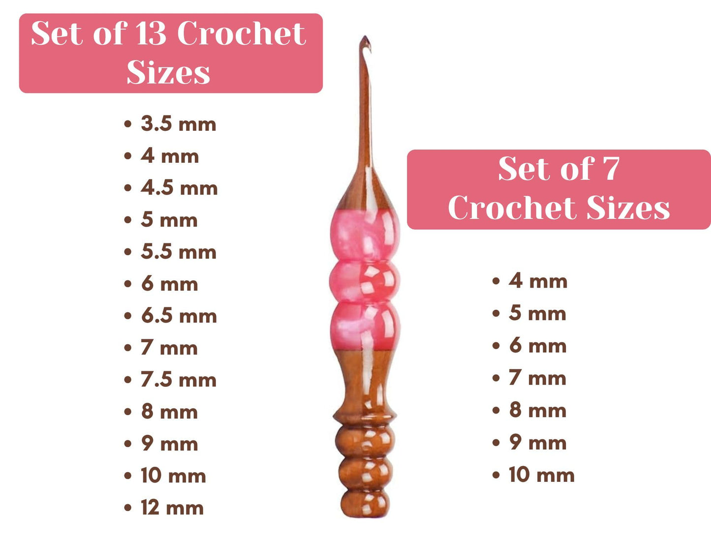 Wooden Crochet Hooks Set for Arthritic Hands | Ergonomic Soft Grip - Resin Mix Indian Rosewood Crochet Hook Set for Crocheting & Knitting (Pink, Set of 7)