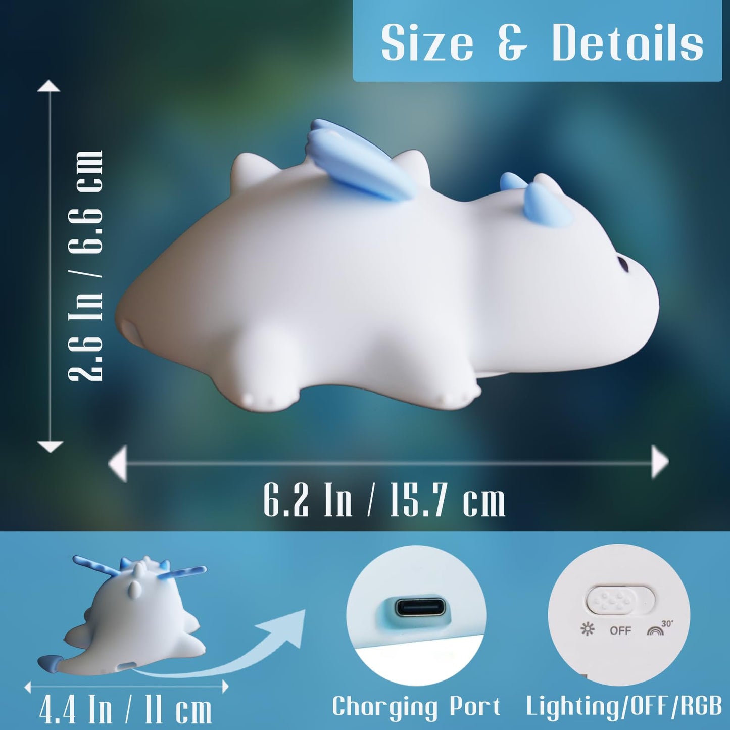 POSSHE Dragon Night Light, Cute Baby Dragon Gifts, Soft Silicone Lamp with 3 Level Warm Light and RGB Changing, Breastfeeding Nursery Portable Kawaii Bedside Lamp for Baby, Toddler, Boys and Girls