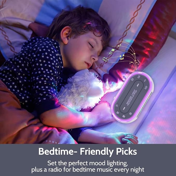 HOUSBAY Glow Small Colorful Alarm Clock Radio with Rainbow Digit, 7 Color Night Light with ON/Off Options, Dual Alarm, Dimmer, FM Radio with SleepTimer for Bedrooms