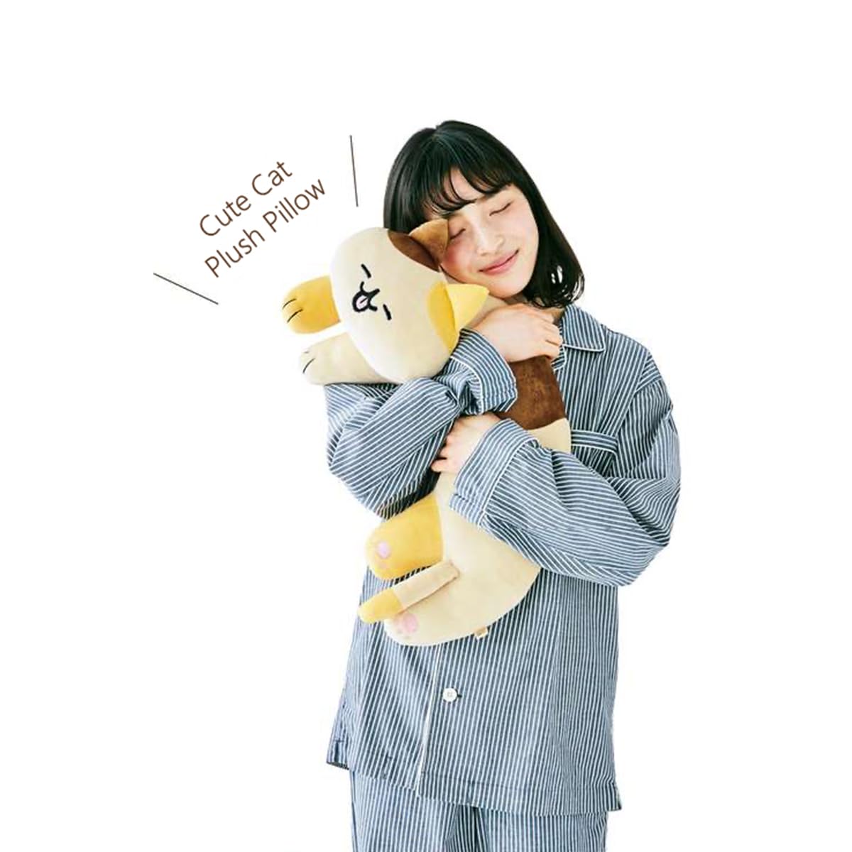 Furvana U-Shaped Cat Plush Pillow, Cute Plushies, 20" - Ultrasoft Cat Stuffed Animal, Birthday Gift (Brown)
