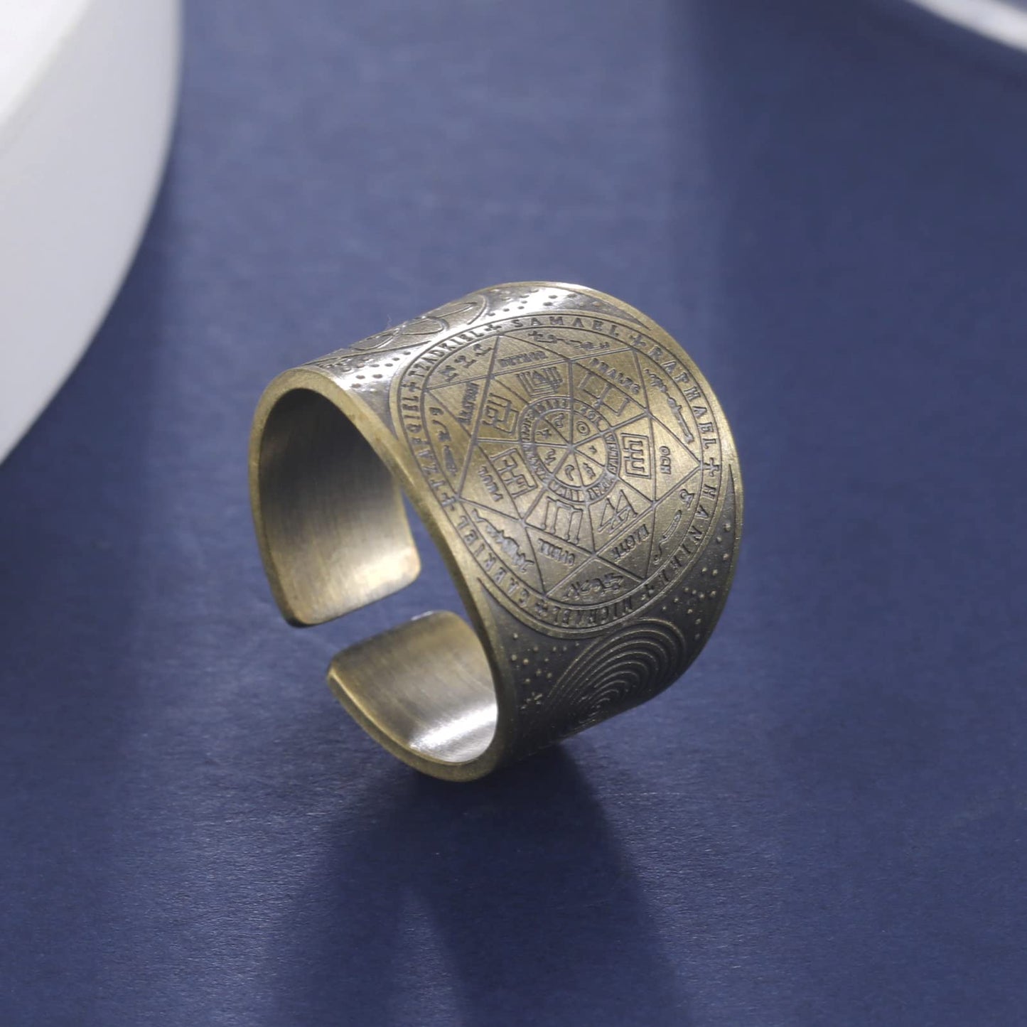 Amaxer Seven Archangels Ring for Men Copper The Seal Of Solomon Tetragrammaton Archangels Protection Ring Statement Band for Men Women (20mm-bronze)
