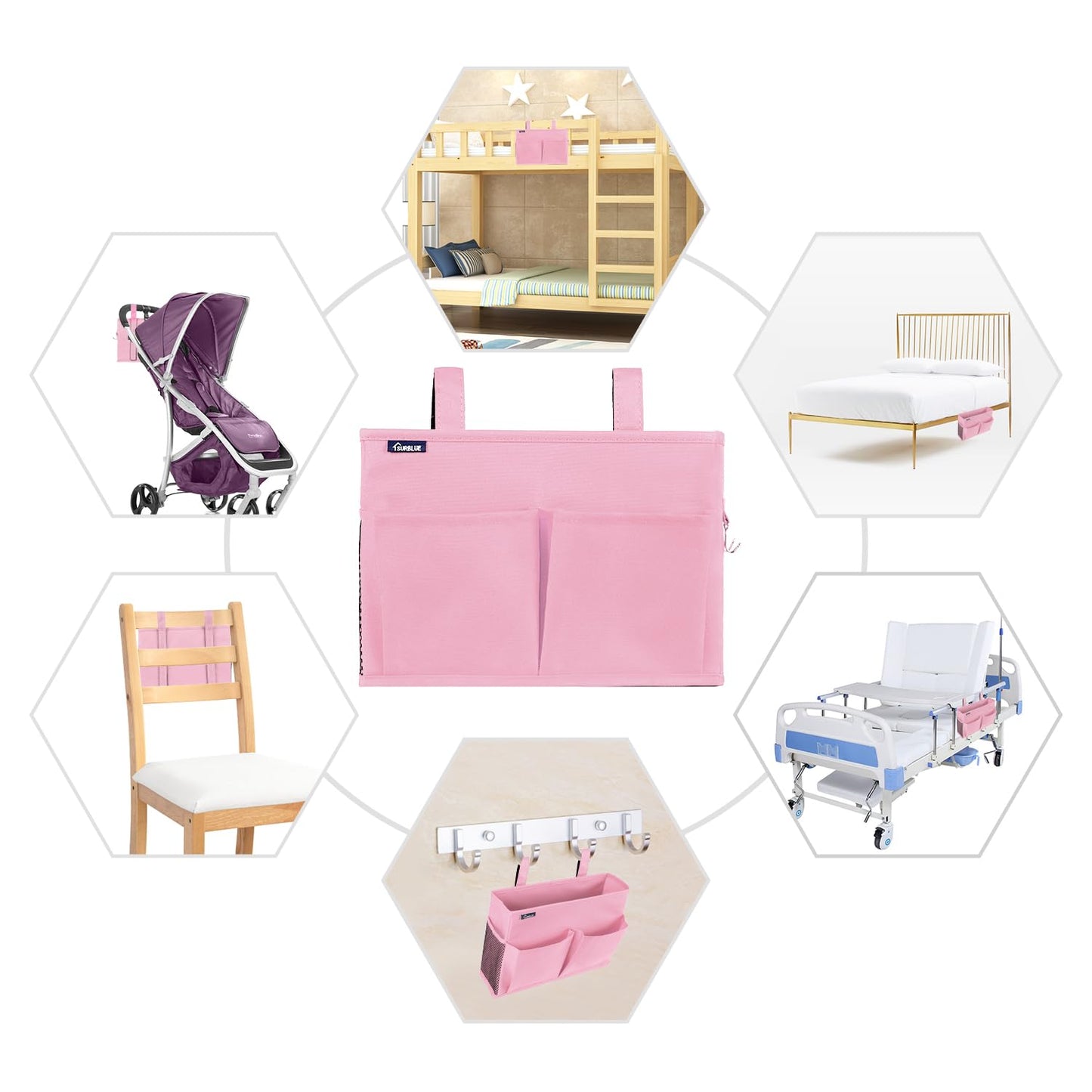 Surblue Caddy Hanging Organizer Bedside Storage Bag for Bunk and Hospital Beds, Pink, Small